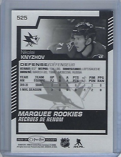 2020-21 O-Pee-Chee #525 Nikolai Knyzhov Rookie Card - Foto 2 di 2
