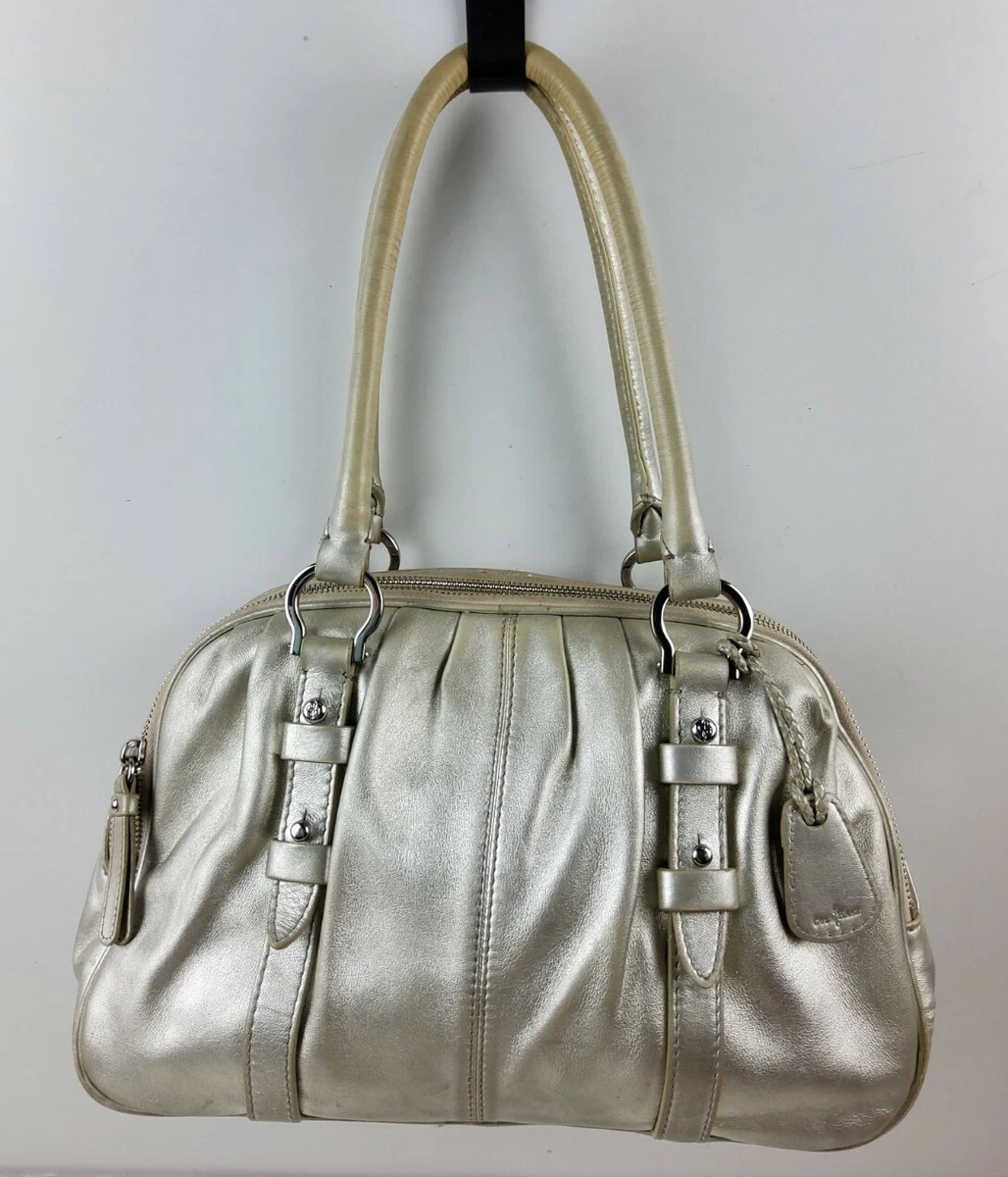 White Silver Crossbody Bag, Soft Metallic Silver and White Leather