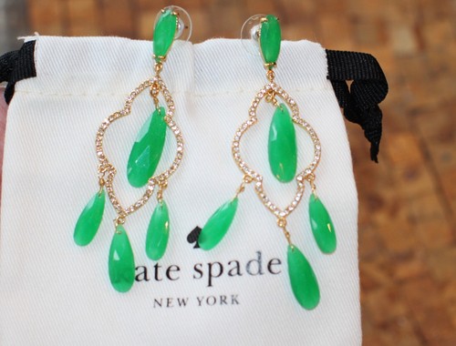 Kate Spade Lantern Gems Crystal Chandelier Earrings emerald green & ribbon lot 2 - Picture 2 of 16