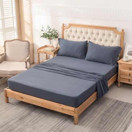 Ultra Soft Jersey T-Shirt Cotton Deep Pocket Sheets Set 4pc Bedding Q/K/F/T/CK - Picture 25 of 182
