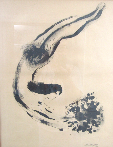 Marc Chagall Lithograph 1953 Nude Abstract Woman Framed in Chrome behind Glass - Imagen 3 de 9