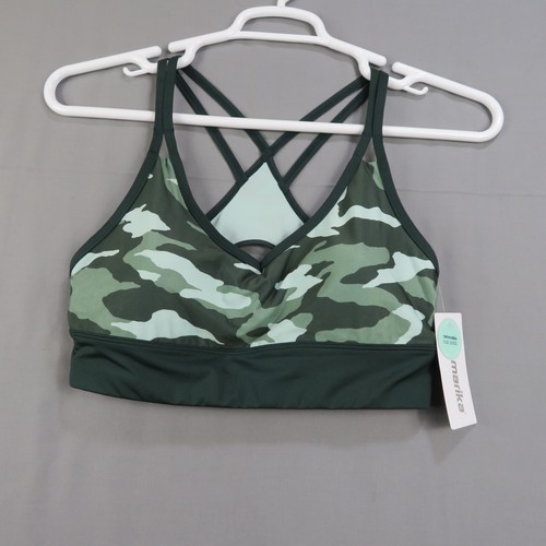NWT MARIKA SIZE LARGE REMOVABLE PADDED LOW IMPACT GREEN CAMO SPORTS BRA