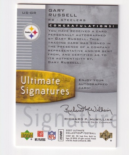 Tarjeta Ultimate Signatures 2007 Upper Deck Ultimate Collection Gary Russell talla estadounidense - Imagen 2 de 10