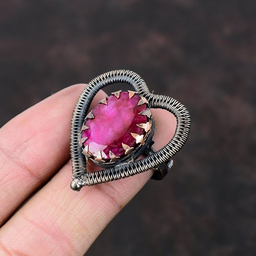 Kashmir Rubi Copper Bestie Gift Wire Wrapped Adjustable Ring Size Adjustable - Picture 4 of 6