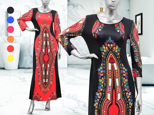 Damen traditioneller afrikanischer Druck Dashiki-Kleid 3/4-Ärmel Partyshirt Übergröße - Bild 25 von 106