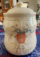 Marmalade Cookie Jar 10" H with lid Goose International Stoneware White Orange !