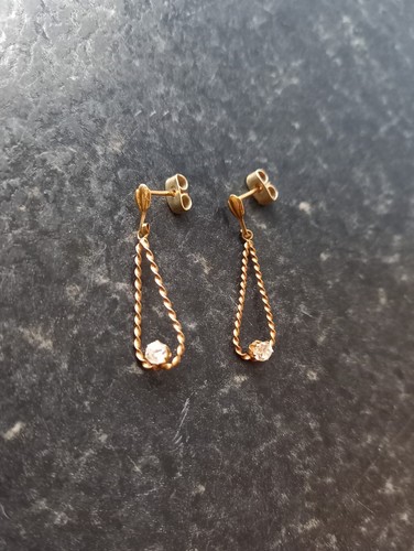9CT GOLD CRYSTAL DROPLET DANGLE EARRINGS, VINTAGE