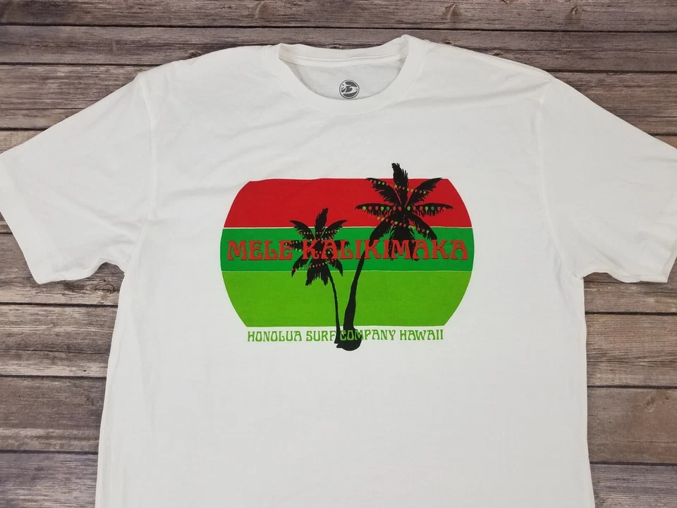Honolua Surf Co Mele Kalikimaka Camiseta Para Hombre Talla M Blanca Manga Corta Hawaiana Foto 2 de 4