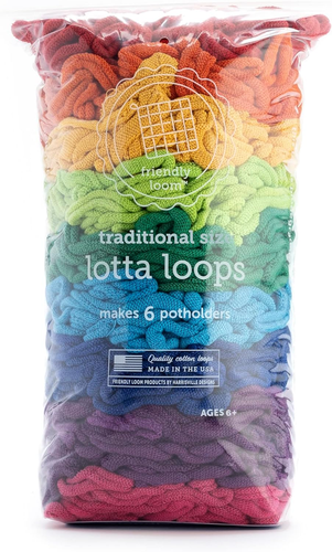 7” Traditional-Sized Rainbow Themed Potholder Weaving Loops - Craft 6 Cotton Pot