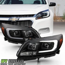 2013-2015 Chevy Malibu Black LED Tube Halogen Projector Headlights Headlamps Set