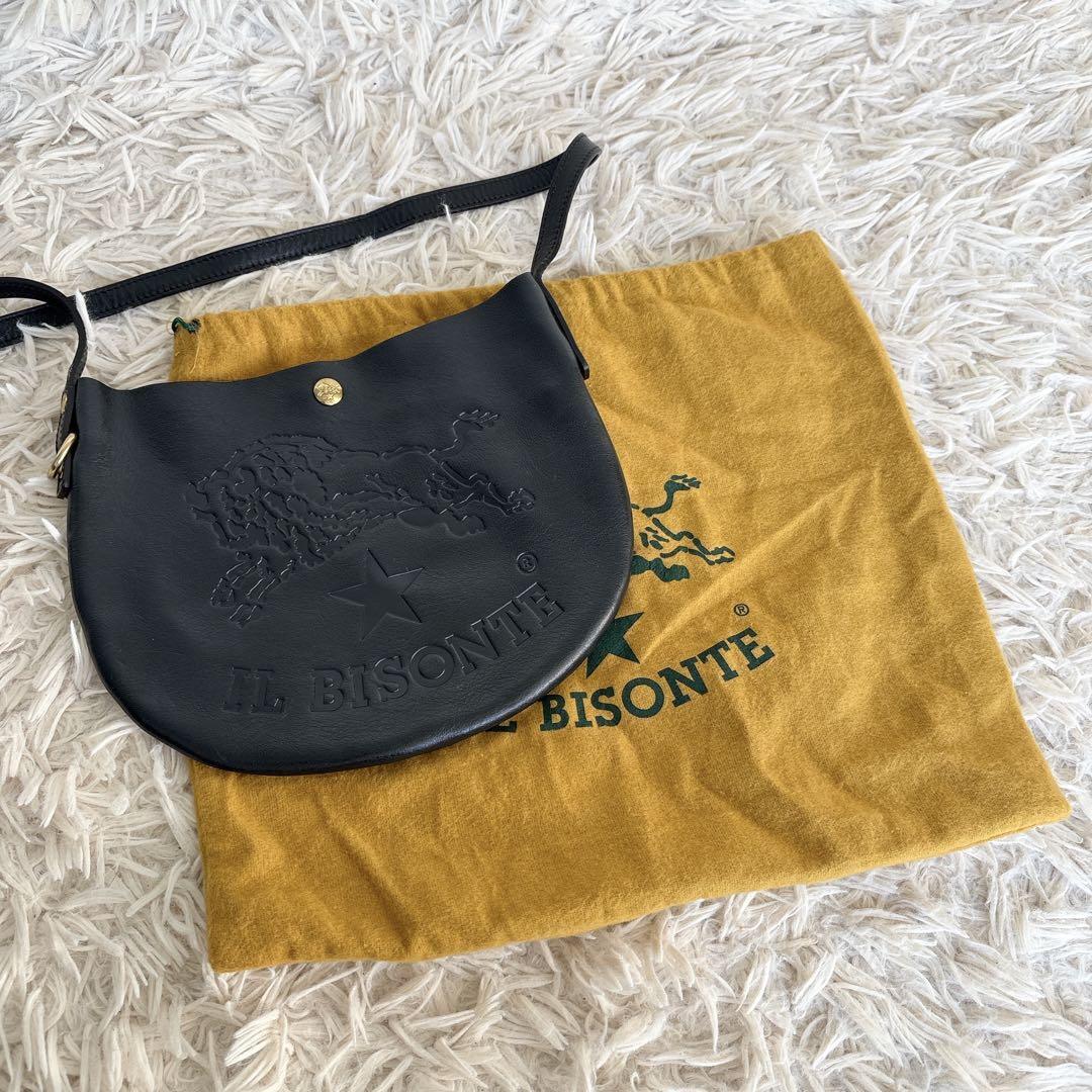 Il Bisonte All Leather Shoulder Bag Black Logo Embossed Pre