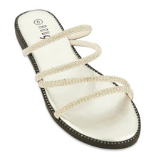 NEW W/O BOX SZ 9 ROUGE SILVER RHINESTONE DRESSY FLAT STRAPPY SLIDE SANDALS SHOES