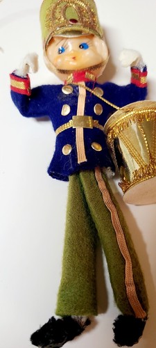 Vintage Felt Drummer Boy Pixie 7 Inches Green Christmas Ornament - Picture 4 of 4