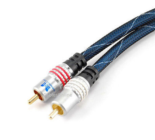 5ft Premium 2-RCA to 2-RCA M/M Audio Cable w/ Blue Mesh Jacket, Manhattan 317542 - Picture 2 of 2