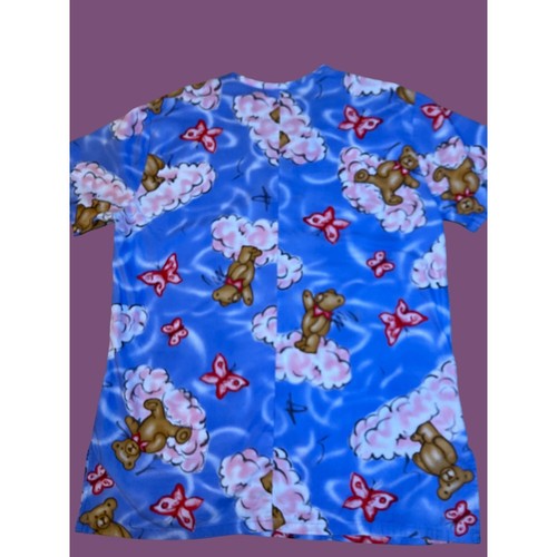 Teddy Bear Clouds Medical Scrubs Uniform Nurse Scrub Top Size M - Picture 6 of 8