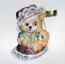 Jasco Caring Critter Chimers Bell MOMMY & BABY kitty Bisque Porcelain