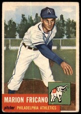 1953 TOPPS MARION FRICANO 199 VG RC BASEBALL PHILADELPHIA ATHLETICS