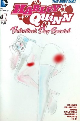 Harley Quinn 4x6 Print Risqu'e version- Artist's Drawing Art Professional Print