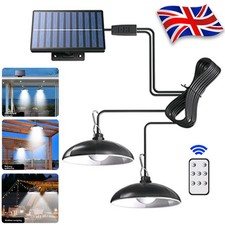 Solar Panel Powered LED 2 Head Bulbs Yard Shed Pendant Hanging Light Lamp Remote