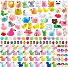 150Pcs Mini Resin Animals Colorful Tiny Small Little Glitter Ducks Mushroom