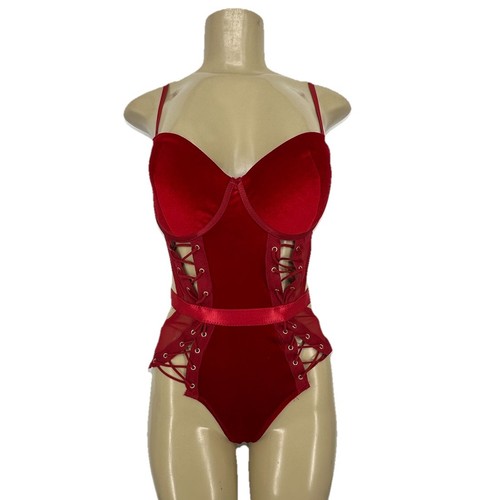 NEU Body Rage groß Damen rot Samt Dessous Einteiler sexy 1-6 - Bild 1 von 7