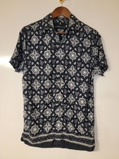 Abercrombie  Fitch Shirt Mens Small Navy Blue Print Short Sleeve Button Up