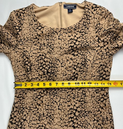 Lands End Women’s 6 Beige Animal Print Short Sleeve Back Zip Knee Sheath Dress - Picture 15 of 17