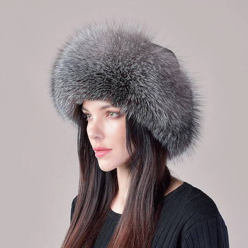 Real Genuine Real Farm Fox Fur Hat Bomber Women with 2 Pom-poms Caps Winter - Picture 26 of 31