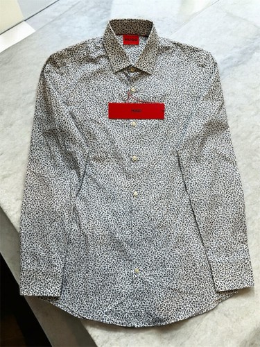 Hugo Boss Herren Kenno Slim Fit Blau/Weiß Blumendruck Baumwolle Hemd 38 15 - Bild 2 von 10