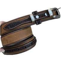 Ranger Belt Company Size 34 Handtooled Western Brown Genuine Leather Belt Silver