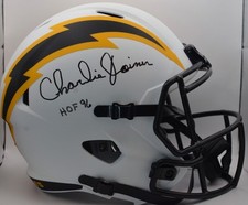 Charlie Joiner signed White Chargers Riddell F/S speed Helmet auto wCOA HOF 96