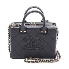 Chanel Small Vanity Case Leather Shoulder Bag Women Black One Size