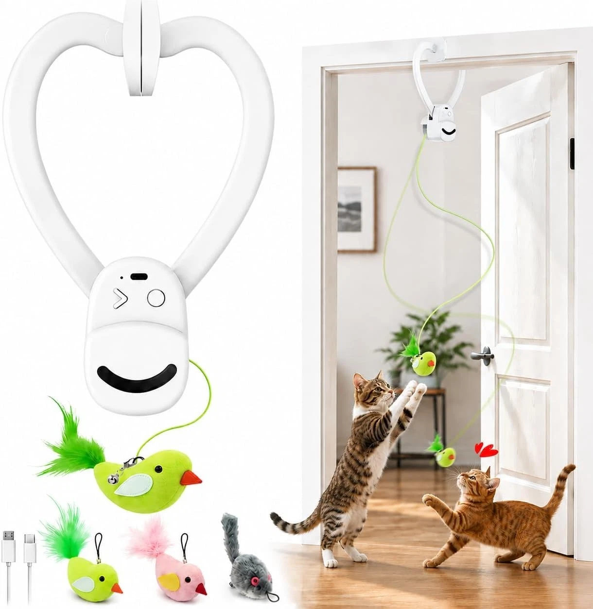 Interactive Cat Toy Flying Bird Feather Wand for Indoor Cats USB Rechargeable