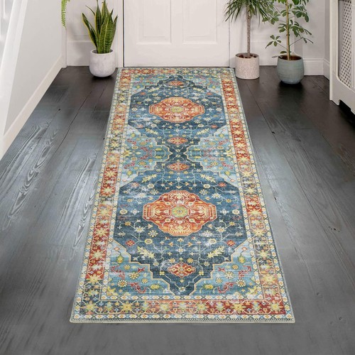 Vintage Runner Rug for Hallway Long Washable Rug Non-Slip Laundry Room Rug No...