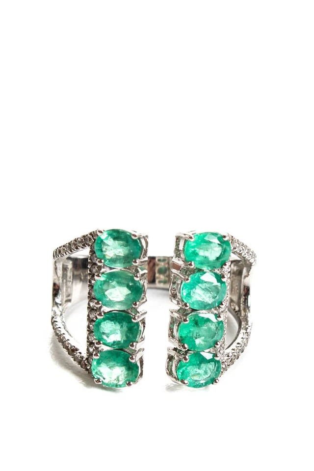 Anillo de esmeralda con vástago dividido pavé de espinela de plata esterlina talla 8 Rarities para mujer Foto 2 de 4