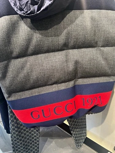 Gucci 1921 Men's Wool Down Puffer Coat Gray/Blue/Red Zip Logo XL/2XL - product listing photo