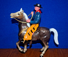 Vtg 50s Plastic 8" Horse with Cowboy Hong Kong 2162 WS Marked on Leg Mostly Good