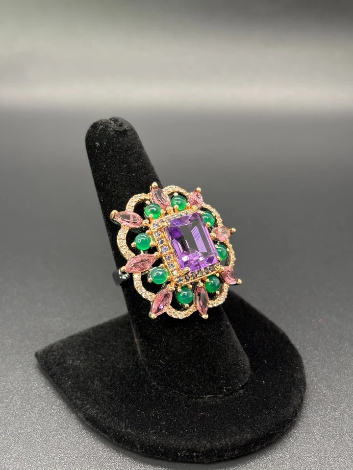 Anillo Amatista 5.48ct con Turmalina, Zafiros y Circones Plata 925 - Certificado Foto 2 de 4