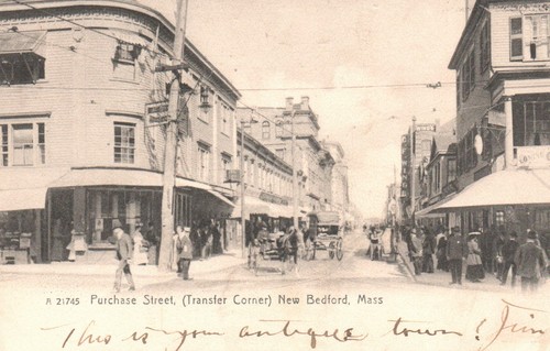 Postcard MA New Bedford Purchase Street Transfer Corner Posted 1908 PC M4515