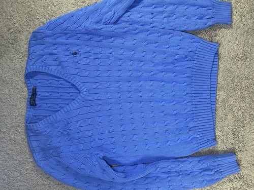Suéter Polo Ralph Lauren para mujer con logotipo de pony tejido con cable cuello en V en azul XL - Imagen 2 de 7