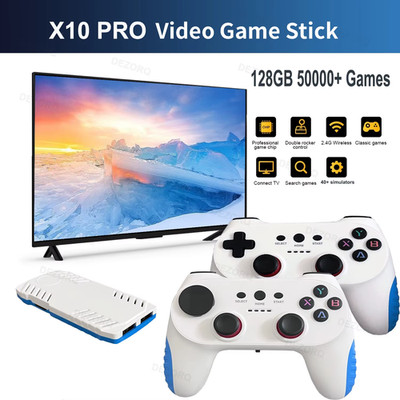 128G Game Stick X10 Pro 4K Video TV Game Console Wireless Gamepads Video Game