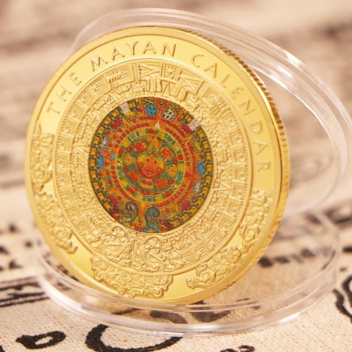 50 PCS Culture Mexico Maya Coin Plated Gold Round Commemorative Calendar - Picture 2 of 6