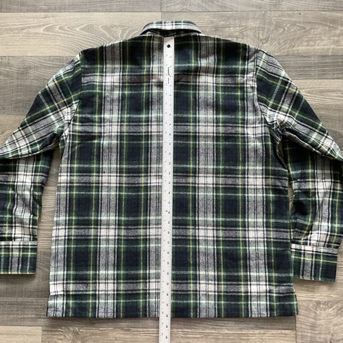 NWT VTG Wool O’ The West Brewster Wool Flannel Shirt Mens LARGE Green Navy Plaid - Picture 10 of 13
