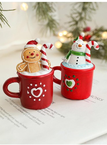 Weihnachten Tasse Form Desktop Ornament - Weihnachtsmann & Schneemann Harz Figur Xmas - Bild 8 von 20
