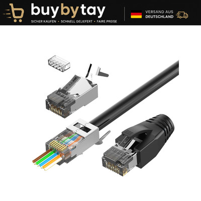 RJ45 Stecker 10 Gbit/s Cat7 Cat6A Pass Through Netzwerkstecker 20 Stück schwarz