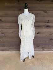 Vintage 70s 80s All Over Lace Maxi Dress With Handkerchief Hem S Gunne Sax Style
