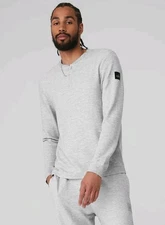 Alo Yoga Shirt Micro Waffle Fast Break Henley Top Men's XL Gray Heather Sporty