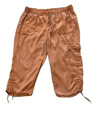 Women's Lane Bryant Size 18/20 Brown Pants Capris Elastic Waist Cargo Pocket