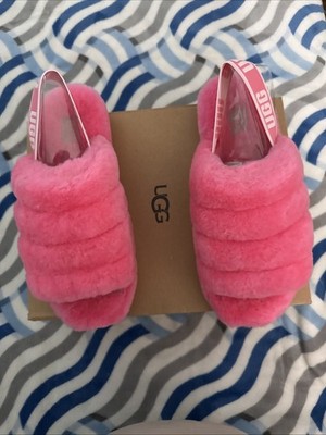 UGG Australia Women's Fluff Yeah Slide Slipper Sandal Sheepskin 9 Liliana Pink