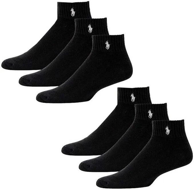 Polo Ralph Lauren Mens 6 Pack Half Cushioned Sole Socks in Black Sock Size 10-13